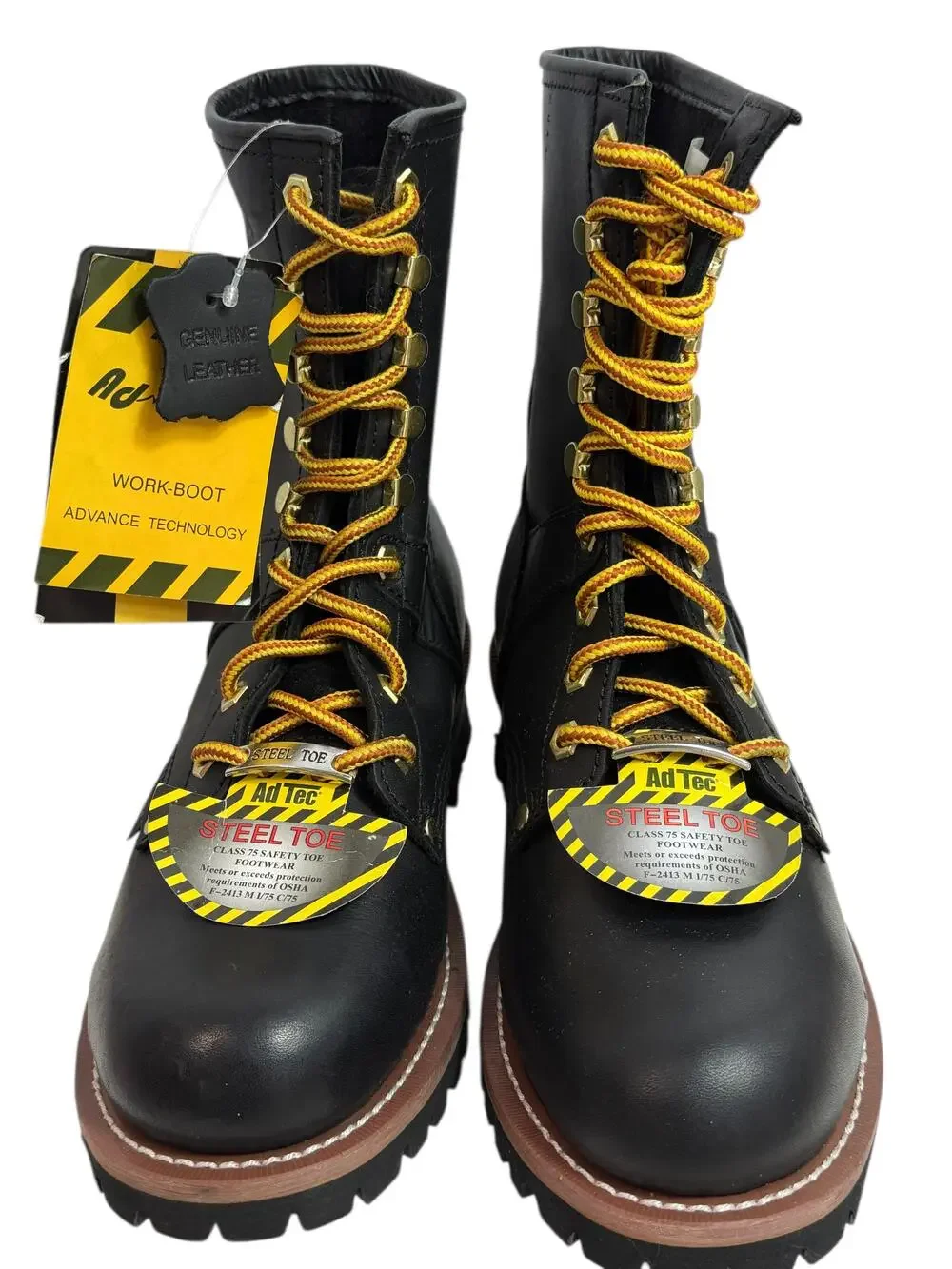 AdTec Boots Mens Size 8.5 Black Leather Steel Toe Lace Up Work Safety 1428